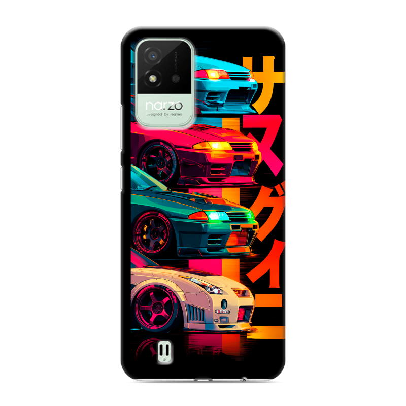 Силиконовый противоударный чехол на Realme Narzo 50i с принтом Гоночные машины Силиконовый противоударный чехол на Realme Narzo 50i с принтом Гоночные машины