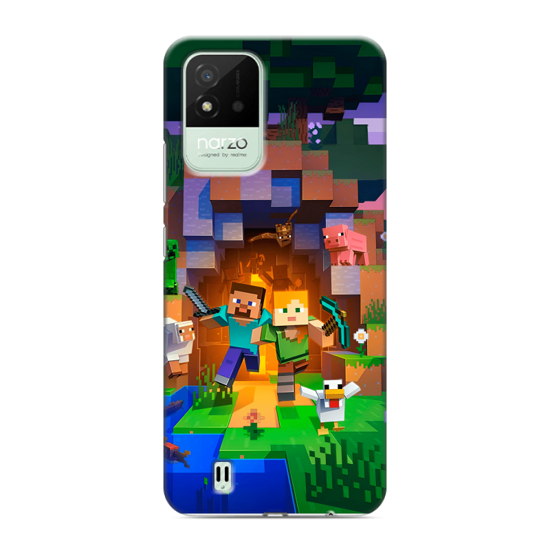 Силиконовый противоударный чехол на Realme Narzo 50i с принтом Майнкрафт Minecraft Силиконовый противоударный чехол на Realme Narzo 50i с принтом Майнкрафт Minecraft