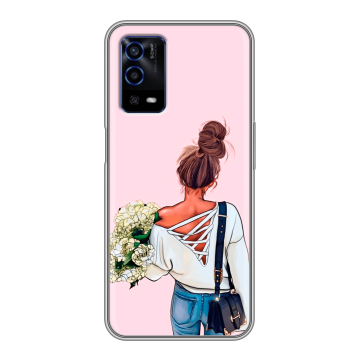 Силиконовый противоударный чехол на OPPO A55 с принтом Девушка и букет Силиконовый противоударный чехол на OPPO A55 с принтом Девушка и букет