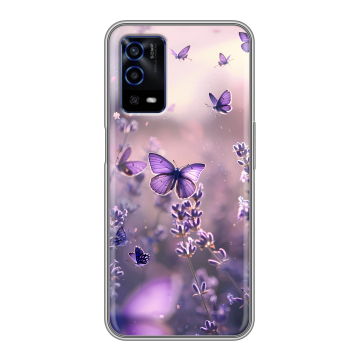 Силиконовый противоударный чехол на OPPO A55 с принтом бабочки и лаванда