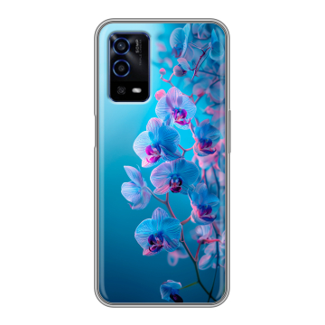 Силиконовый противоударный чехол на OPPO A55 с принтом голубые орхидеи Силиконовый противоударный чехол на OPPO A55 с принтом голубые орхидеи