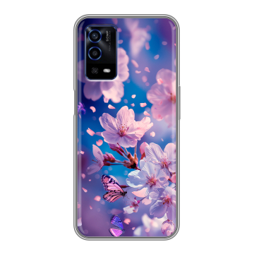 Силиконовый противоударный чехол на OPPO A55 с принтом цветы бабочки