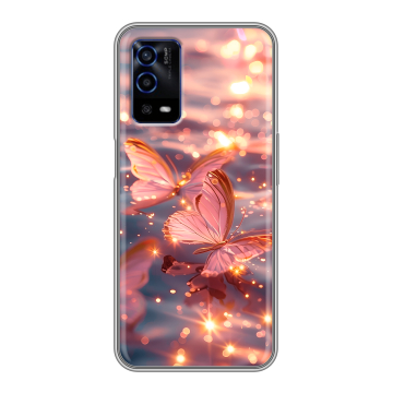Силиконовый противоударный чехол на OPPO A55 с принтом бабочки розовые Силиконовый противоударный чехол на OPPO A55 с принтом бабочки розовые