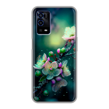 Силиконовый противоударный чехол на OPPO A55 с принтом Цветы и мрамор Силиконовый противоударный чехол на OPPO A55 с принтом Цветы и мрамор