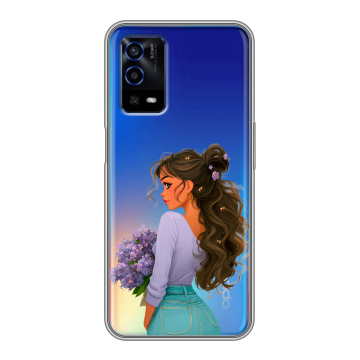 Силиконовый противоударный чехол на OPPO A55 с принтом девушка цветы Силиконовый противоударный чехол на OPPO A55 с принтом девушка цветы