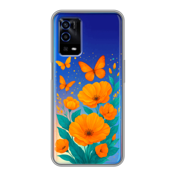 Силиконовый противоударный чехол на OPPO A55 с принтом цветы бабочки Силиконовый противоударный чехол на OPPO A55 с принтом цветы бабочки