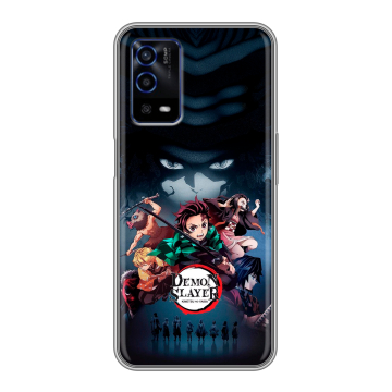 Силиконовый противоударный чехол на OPPO A55 с принтом Demon Slayer Клинок рассекающий демонов