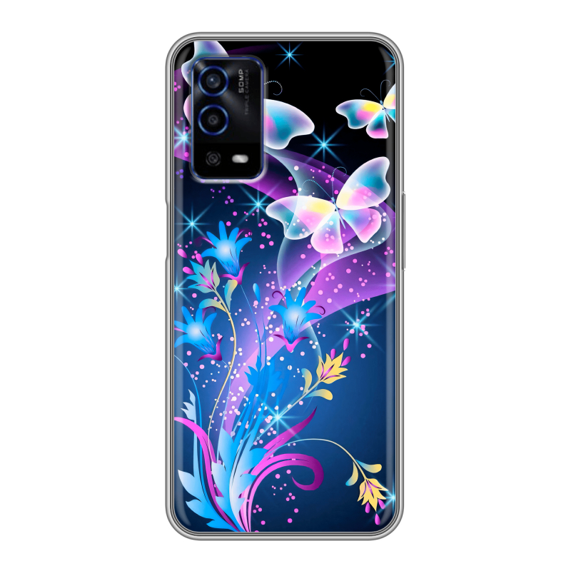 Силиконовый противоударный чехол на OPPO A55 с принтом Бабочки Силиконовый противоударный чехол на OPPO A55 с принтом Бабочки