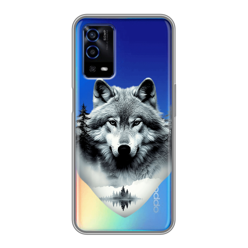 Силиконовый противоударный чехол на OPPO A55 с принтом Волк в лесу Силиконовый противоударный чехол на OPPO A55 с принтом Волк в лесу