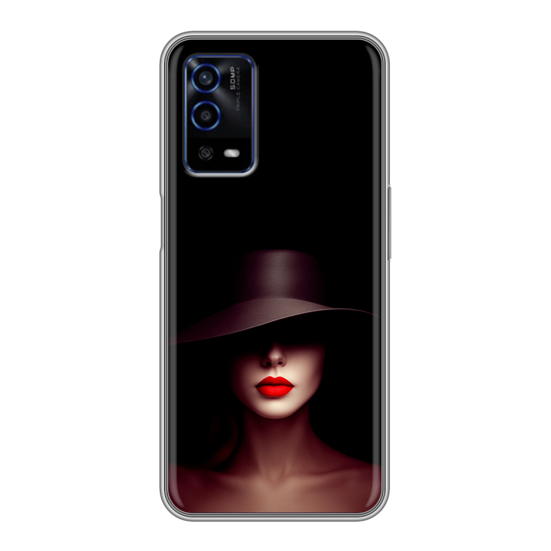 Силиконовый противоударный чехол на OPPO A55 с принтом Девушка в шляпе Силиконовый противоударный чехол на OPPO A55 с принтом Девушка в шляпе