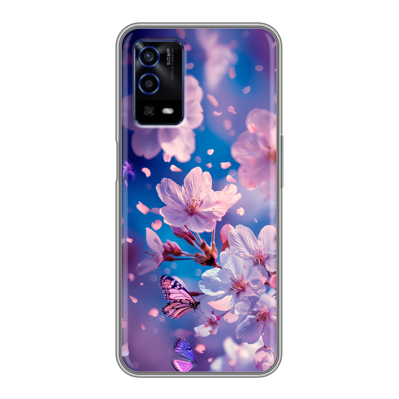 Силиконовый противоударный чехол на OPPO A55 с принтом цветы бабочки Силиконовый противоударный чехол на OPPO A55 с принтом цветы бабочки