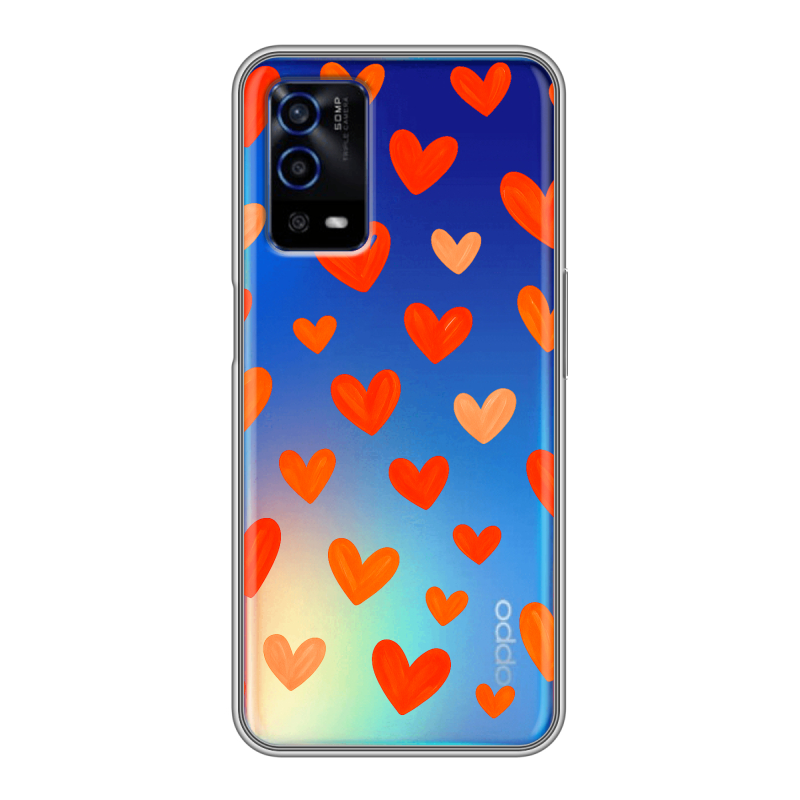 Силиконовый противоударный чехол на OPPO A55 с принтом Сердечки Силиконовый противоударный чехол на OPPO A55 с принтом Сердечки