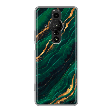 Силиконовый противоударный чехол на Sony Xperia Pro-I с принтом Мрамор зеленое золото Силиконовый противоударный чехол на Sony Xperia Pro-I с принтом Мрамор зеленое золото