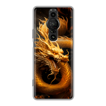 Силиконовый противоударный чехол на Sony Xperia Pro-I с принтом Золотой дракон