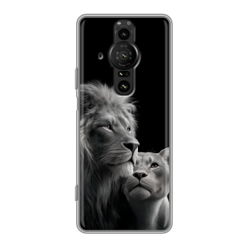 Силиконовый противоударный чехол на Sony Xperia Pro-I с принтом Лев кошки