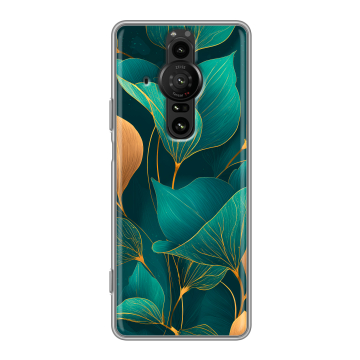 Силиконовый противоударный чехол на Sony Xperia Pro-I с принтом Листья и золото