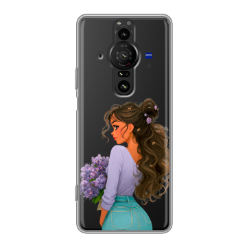 Силиконовый противоударный чехол на Sony Xperia Pro-I с принтом девушка цветы Силиконовый противоударный чехол на Sony Xperia Pro-I с принтом девушка цветы