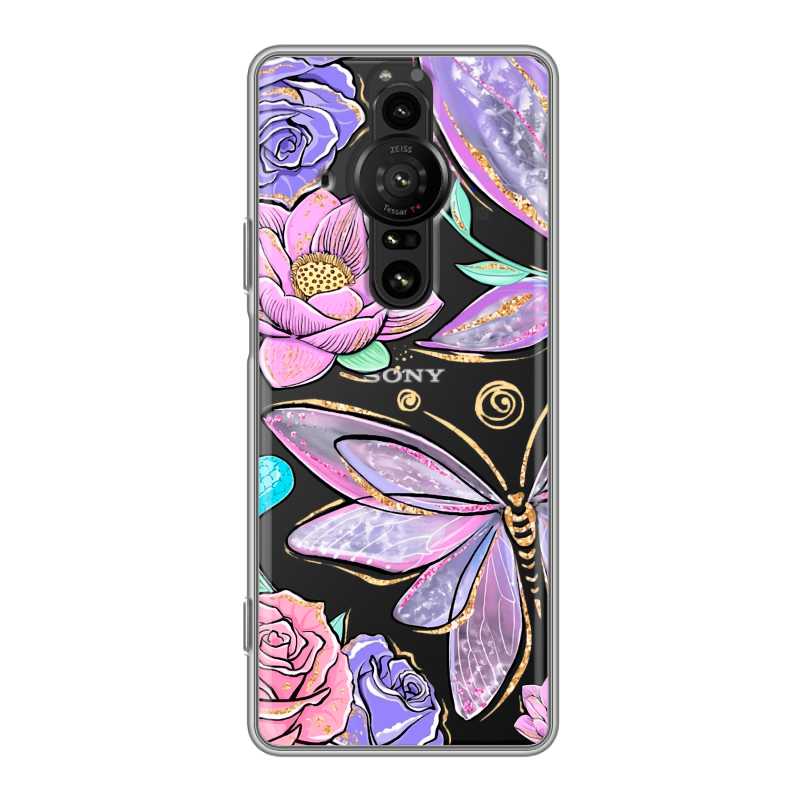 Силиконовый противоударный чехол на Sony Xperia Pro-I с принтом Бабочки и цветы Силиконовый противоударный чехол на Sony Xperia Pro-I с принтом Бабочки и цветы