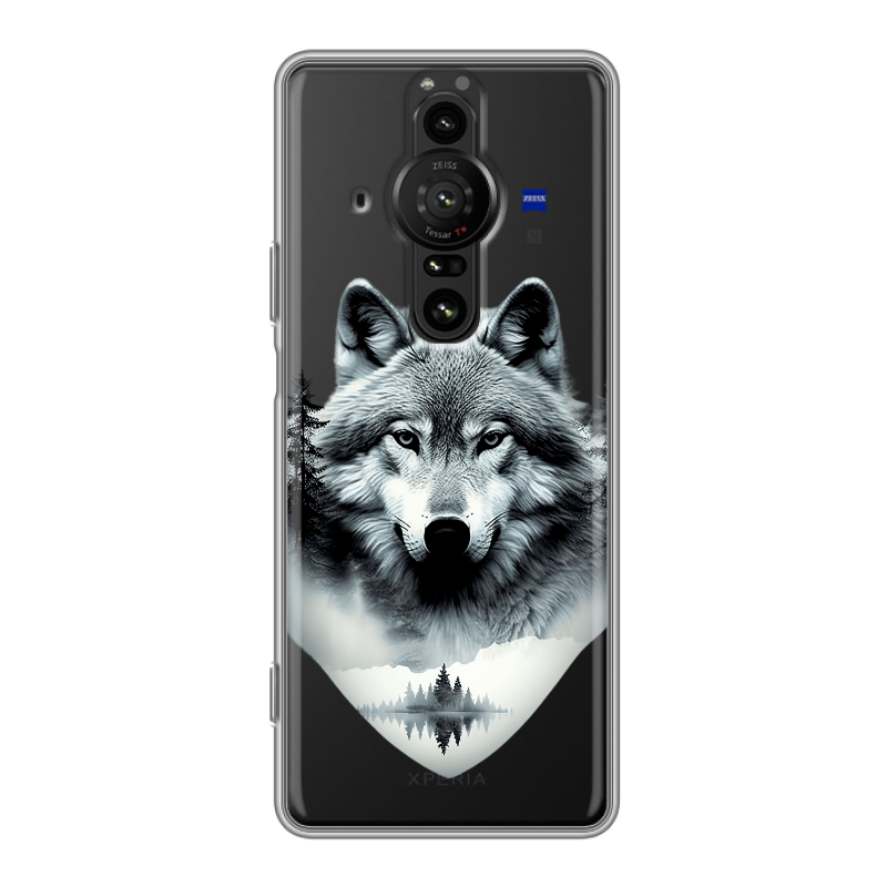 Силиконовый противоударный чехол на Sony Xperia Pro-I с принтом Волк в лесу Силиконовый противоударный чехол на Sony Xperia Pro-I с принтом Волк в лесу