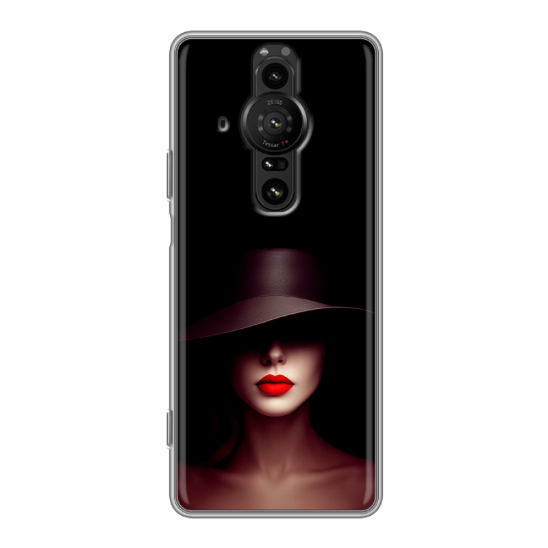 Силиконовый противоударный чехол на Sony Xperia Pro-I с принтом Девушка в шляпе Силиконовый противоударный чехол на Sony Xperia Pro-I с принтом Девушка в шляпе