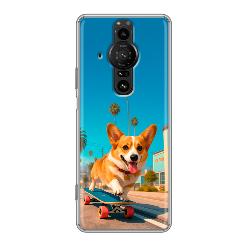 Силиконовый противоударный чехол на Sony Xperia Pro-I с принтом Корги на скейте Силиконовый противоударный чехол на Sony Xperia Pro-I с принтом Корги на скейте