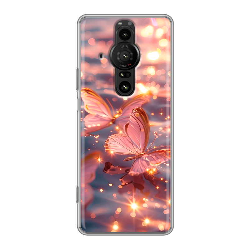 Силиконовый противоударный чехол на Sony Xperia Pro-I с принтом бабочки розовые Силиконовый противоударный чехол на Sony Xperia Pro-I с принтом бабочки розовые