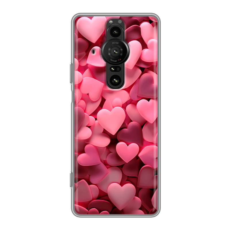 Силиконовый противоударный чехол на Sony Xperia Pro-I с принтом розовые сердечки Силиконовый противоударный чехол на Sony Xperia Pro-I с принтом розовые сердечки