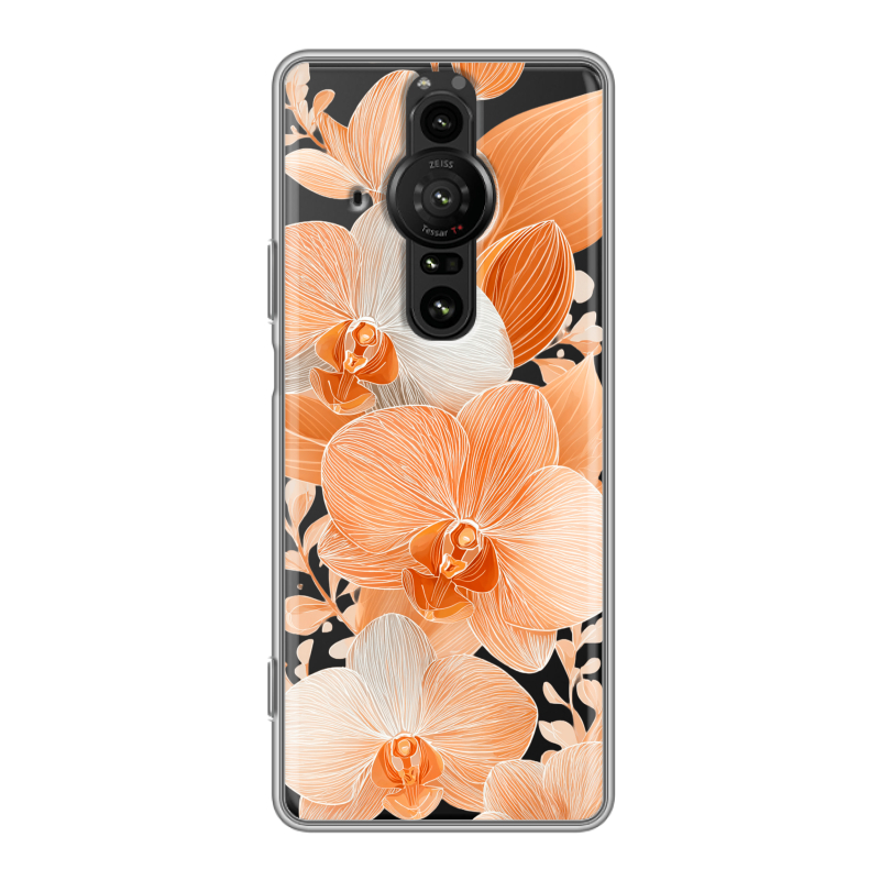 Силиконовый противоударный чехол на Sony Xperia Pro-I с принтом Бежевые цветы Силиконовый противоударный чехол на Sony Xperia Pro-I с принтом Бежевые цветы