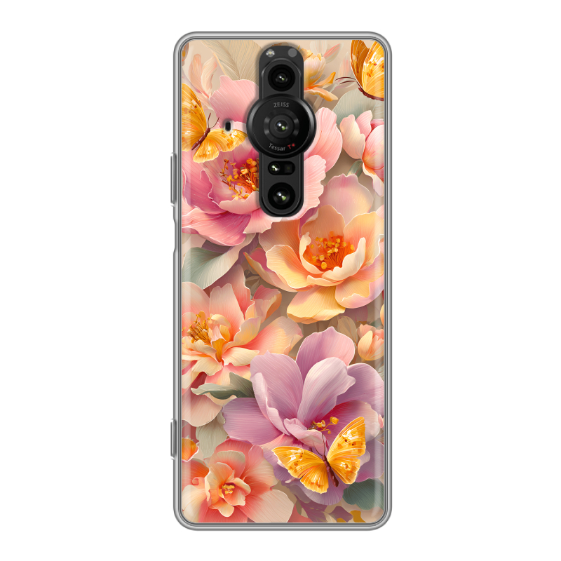 Силиконовый противоударный чехол на Sony Xperia Pro-I с принтом Цветы и бабочки Силиконовый противоударный чехол на Sony Xperia Pro-I с принтом Цветы и бабочки