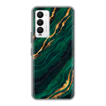 Силиконовый противоударный чехол на Tecno Camon 18 с принтом Мрамор зеленое золото Силиконовый противоударный чехол на Tecno Camon 18 с принтом Мрамор зеленое золото