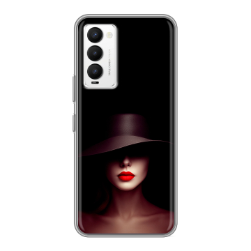 Силиконовый противоударный чехол на Tecno Camon 18 с принтом Девушка в шляпе