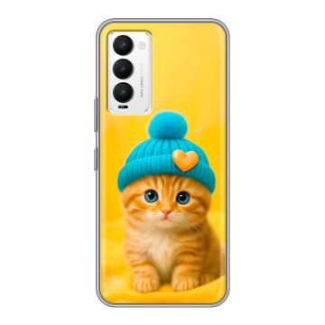 Силиконовый противоударный чехол на Tecno Camon 18 с принтом Котенок в шапке