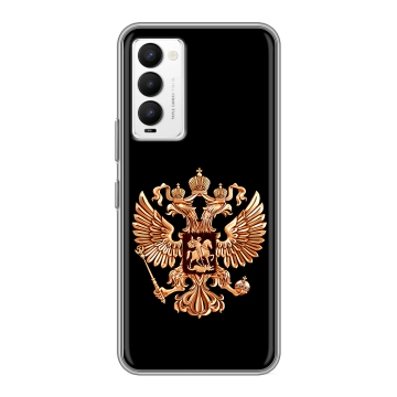 Силиконовый противоударный чехол на Tecno Camon 18 с принтом Герб России золотой Силиконовый противоударный чехол на Tecno Camon 18 с принтом Герб России золотой