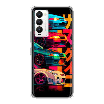 Силиконовый противоударный чехол на Tecno Camon 18 с принтом Гоночные машины