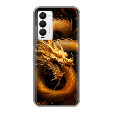 Силиконовый противоударный чехол на Tecno Camon 18 с принтом Золотой дракон Силиконовый противоударный чехол на Tecno Camon 18 с принтом Золотой дракон