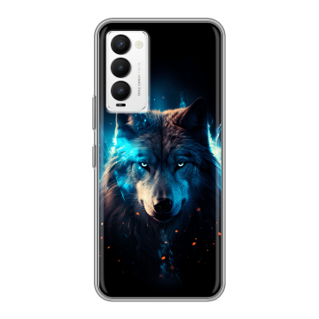 Силиконовый противоударный чехол на Tecno Camon 18 с принтом Волк ночной