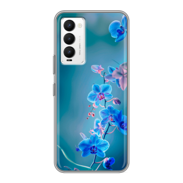 Силиконовый противоударный чехол на Tecno Camon 18 с принтом Голубые цветы