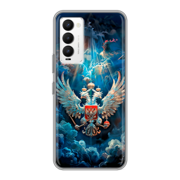 Силиконовый противоударный чехол на Tecno Camon 18 с принтом Герб флаг России