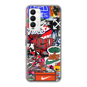Силиконовый противоударный чехол на Tecno Camon 18 с принтом Найк Nike яркий