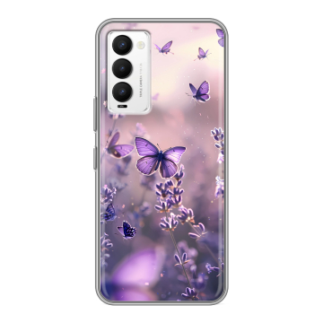 Силиконовый противоударный чехол на Tecno Camon 18 с принтом бабочки и лаванда Силиконовый противоударный чехол на Tecno Camon 18 с принтом бабочки и лаванда