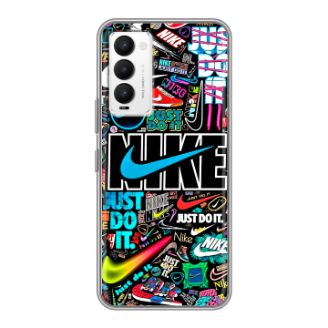 Силиконовый противоударный чехол на Tecno Camon 18 с принтом найк nike черный Силиконовый противоударный чехол на Tecno Camon 18 с принтом найк nike черный