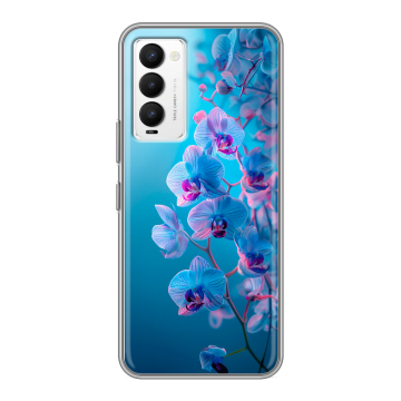 Силиконовый противоударный чехол на Tecno Camon 18 с принтом голубые орхидеи
