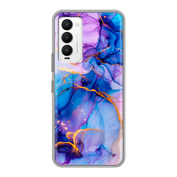 Силиконовый противоударный чехол на Tecno Camon 18 с принтом синий мрамор Силиконовый противоударный чехол на Tecno Camon 18 с принтом синий мрамор