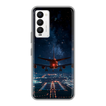 Силиконовый противоударный чехол на Tecno Camon 18 с принтом самолет