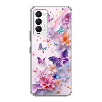 Силиконовый противоударный чехол на Tecno Camon 18 с принтом цветы бабочки