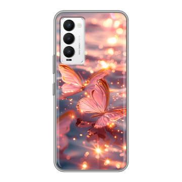 Силиконовый противоударный чехол на Tecno Camon 18 с принтом бабочки розовые Силиконовый противоударный чехол на Tecno Camon 18 с принтом бабочки розовые