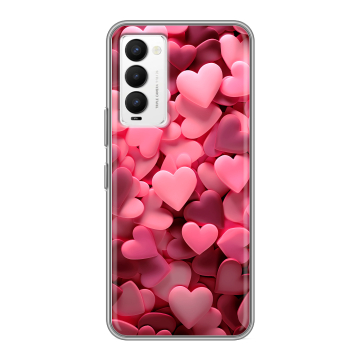 Силиконовый противоударный чехол на Tecno Camon 18 с принтом розовые сердечки