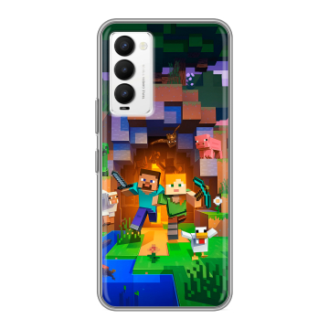 Силиконовый противоударный чехол на Tecno Camon 18 с принтом Майнкрафт Minecraft Силиконовый противоударный чехол на Tecno Camon 18 с принтом Майнкрафт Minecraft
