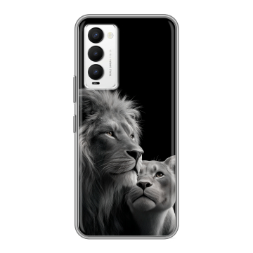 Силиконовый противоударный чехол на Tecno Camon 18 с принтом Лев кошки Силиконовый противоударный чехол на Tecno Camon 18 с принтом Лев кошки