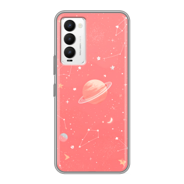 Силиконовый противоударный чехол на Tecno Camon 18 с принтом Розовый космос Силиконовый противоударный чехол на Tecno Camon 18 с принтом Розовый космос